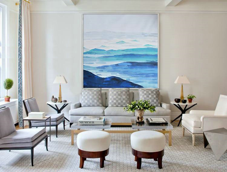 Original Extra Large Wall Art,Abstract Landscape Oil Painting,Large Contemporary Painting,Grey,White,Blue